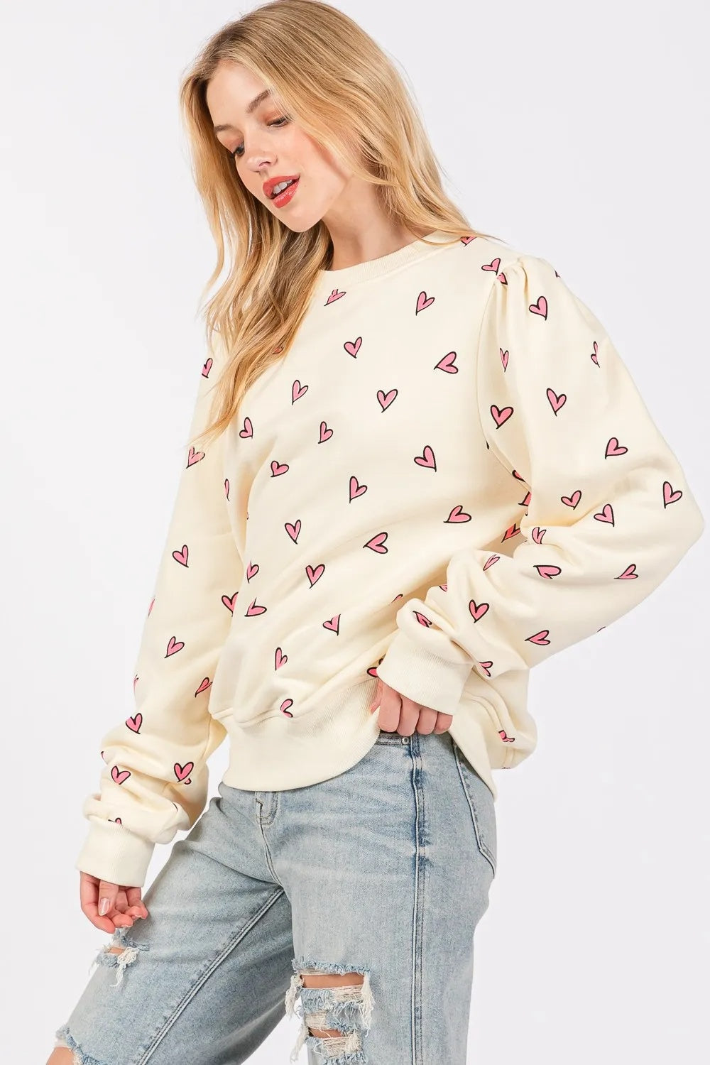 Womens SAGE FIG Heart Printed Sweatshirt