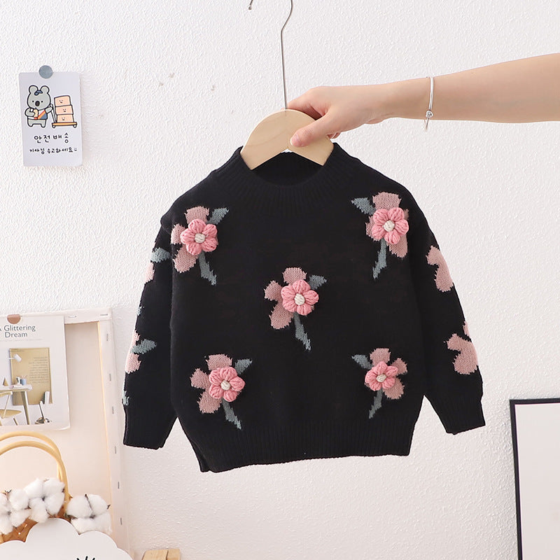 Girls Cute Little Flowers Sweater Bottoming Shirt