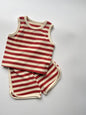 Korean Style Ins Striped Round Neck Vest Shorts Waffle Striped Suit Men And Women