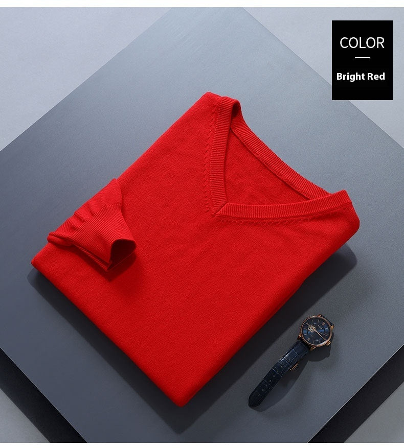 Sweater Men's V-neck Loose Solid Color Knitted Bottoming Shirt