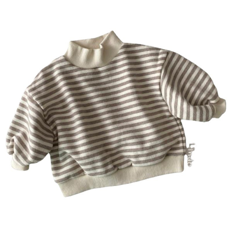 Children Striped High Neck Fleece Top