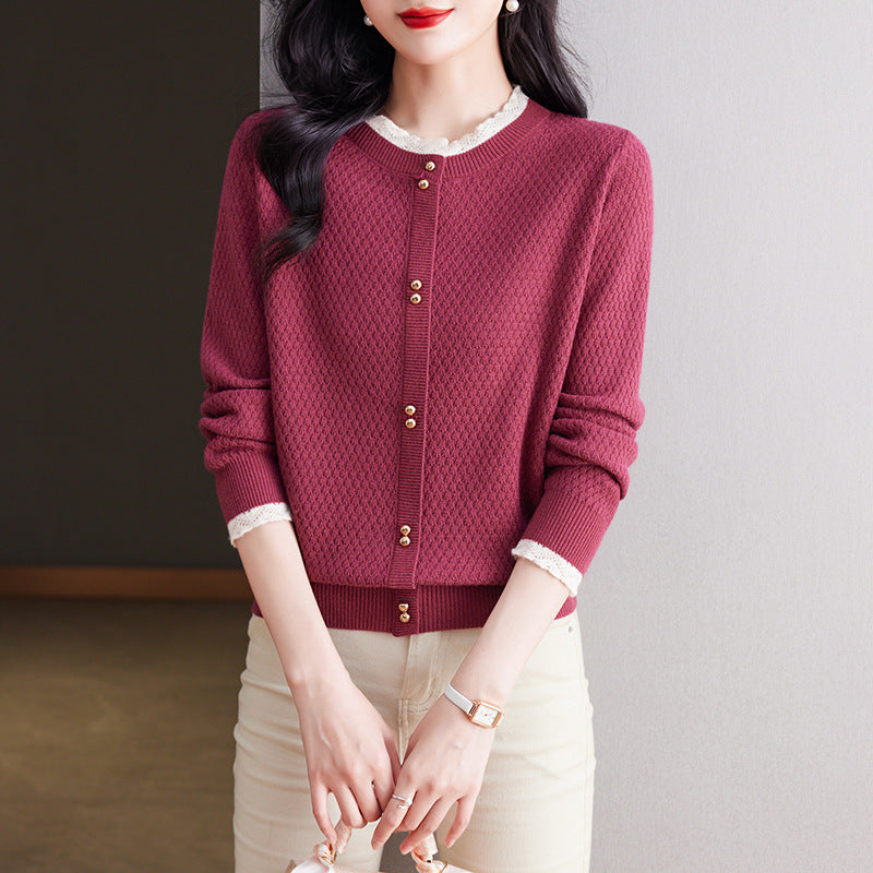 Fashionable Sweater Bottoming Shirt Lace Splicing Knitwear