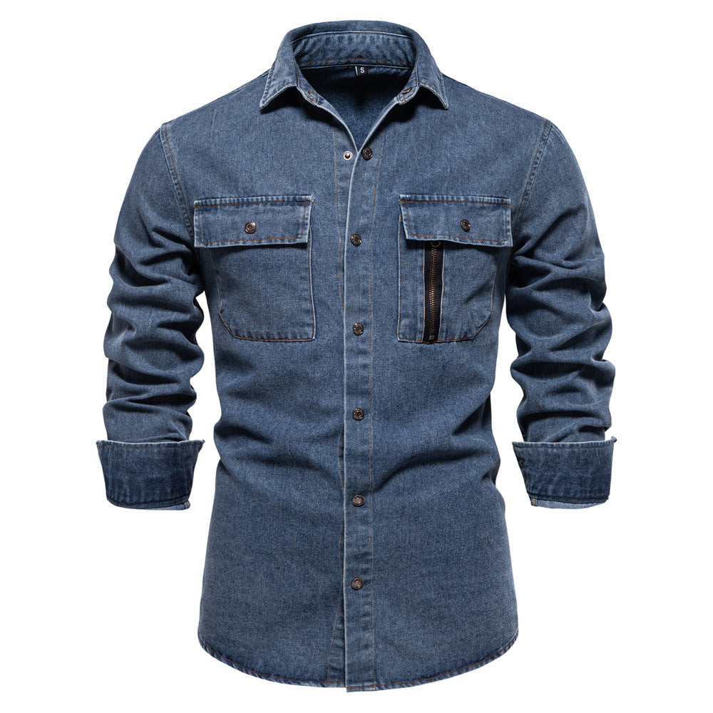 Casual Pure Color Cotton Long Sleeve Washed Shirt