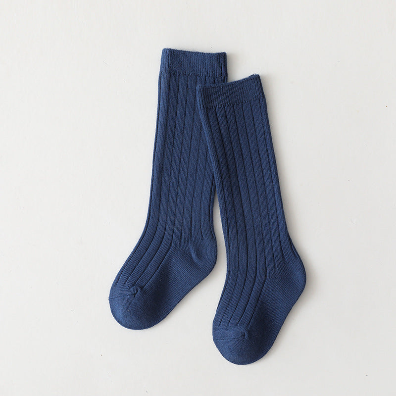 Sunken Stripe Socks Baby Plain Middle-long Stockings