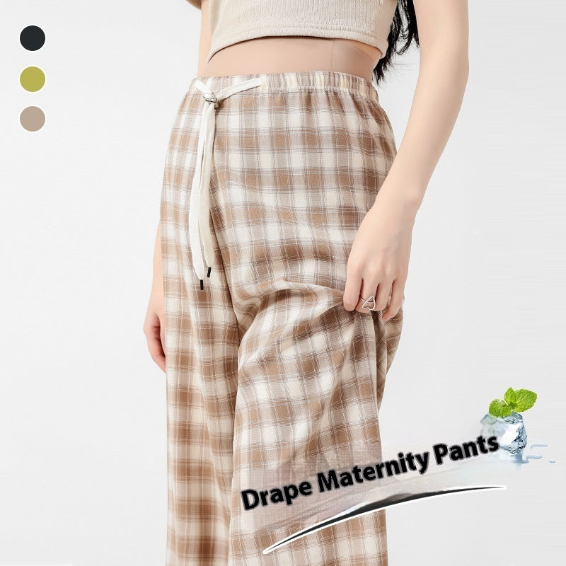 Retro Plaid Narrow Wide-leg Pants Slim Loose Casual