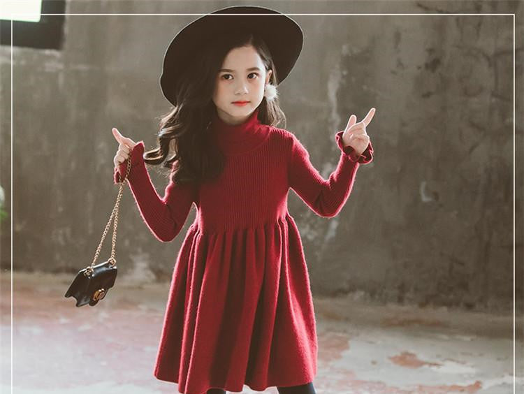 Half high collar Cotton knitting dresses