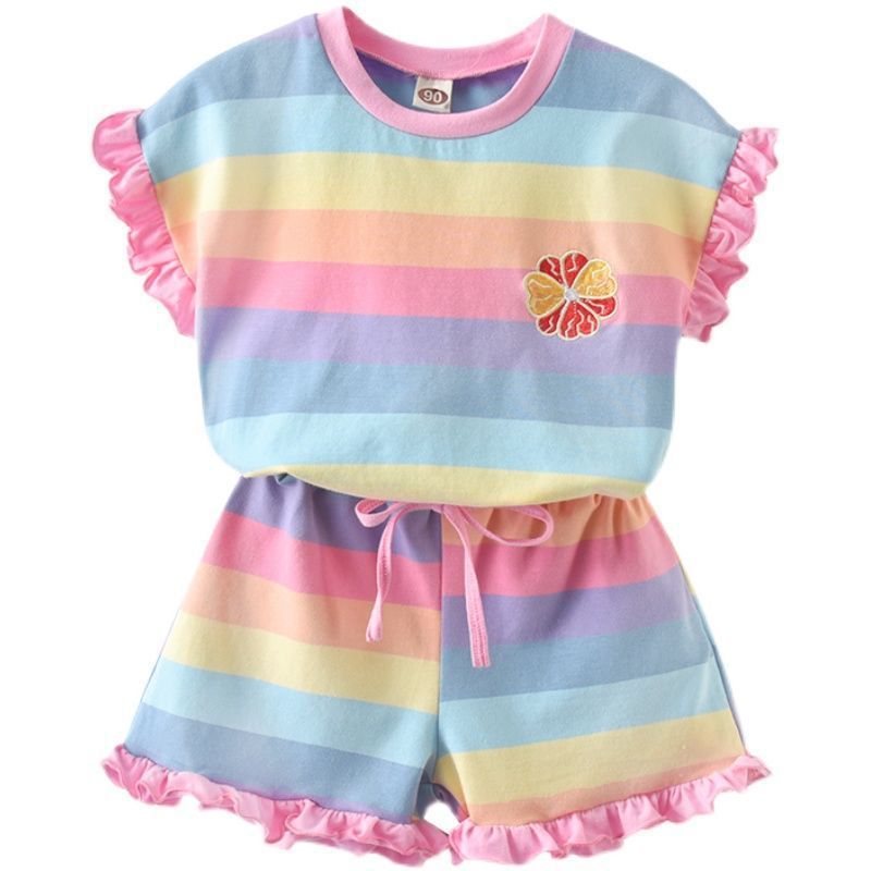 Girls Short Sleeve Top Two-piece Set