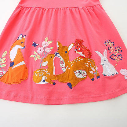 Girls' Cartoon Animal Embroidered Patch Woven Cotton Skirt