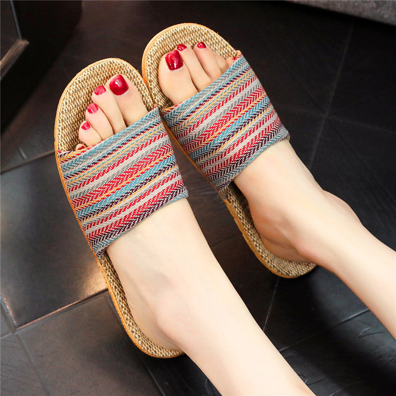 Linen Slippers Printed Cute