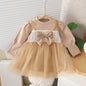 Girls Autumn Clothing Dress Puff Sleeve Bow