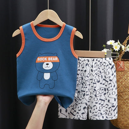 New Vest Suit Cotton Sleeveless Boy Summer Clothing Vest Two-piece Set Wholesale