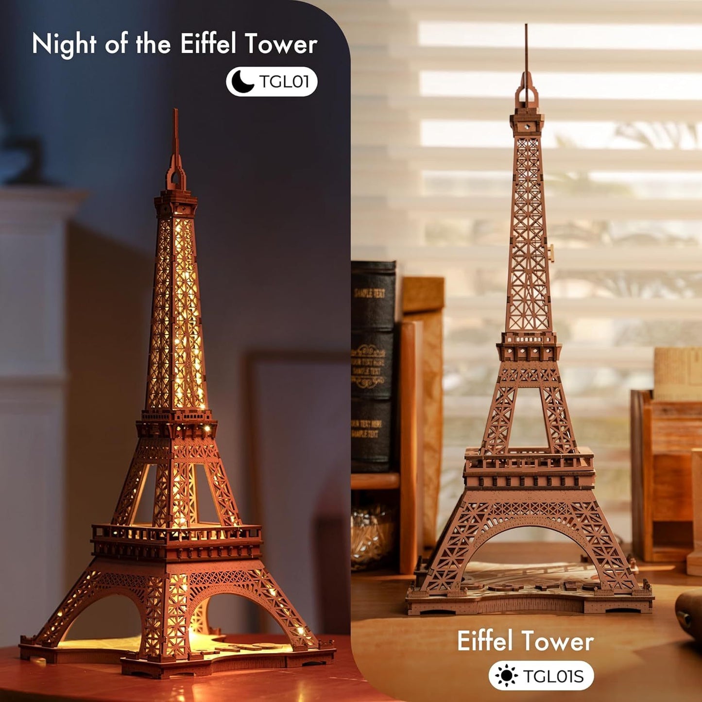 ROBOTIME Rolife Night Of The Eiffel Tower Large Wooden Puzzle With 4 Light Shows For Gift TGL01