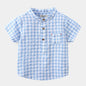 Children's Cotton Blue Short-sleeved Shirt Fashion Casual Short-sleeved Plaid Shirt