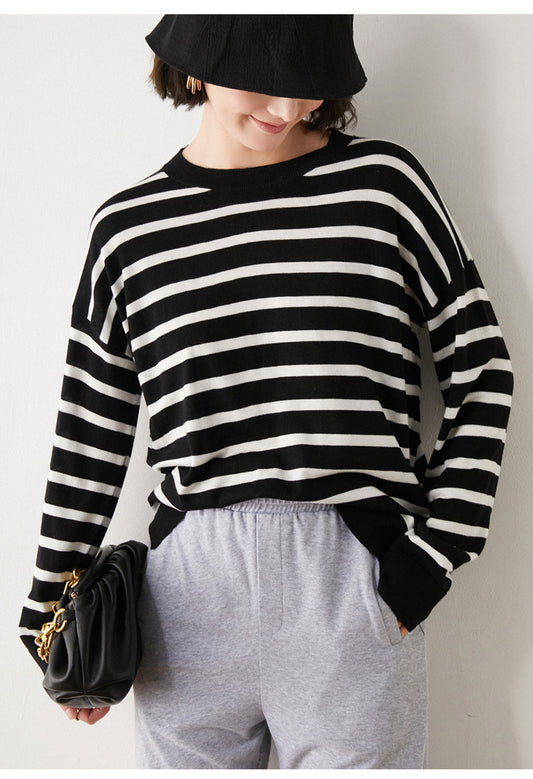 Womens Long Sleeved T Shirt Striped Sweater