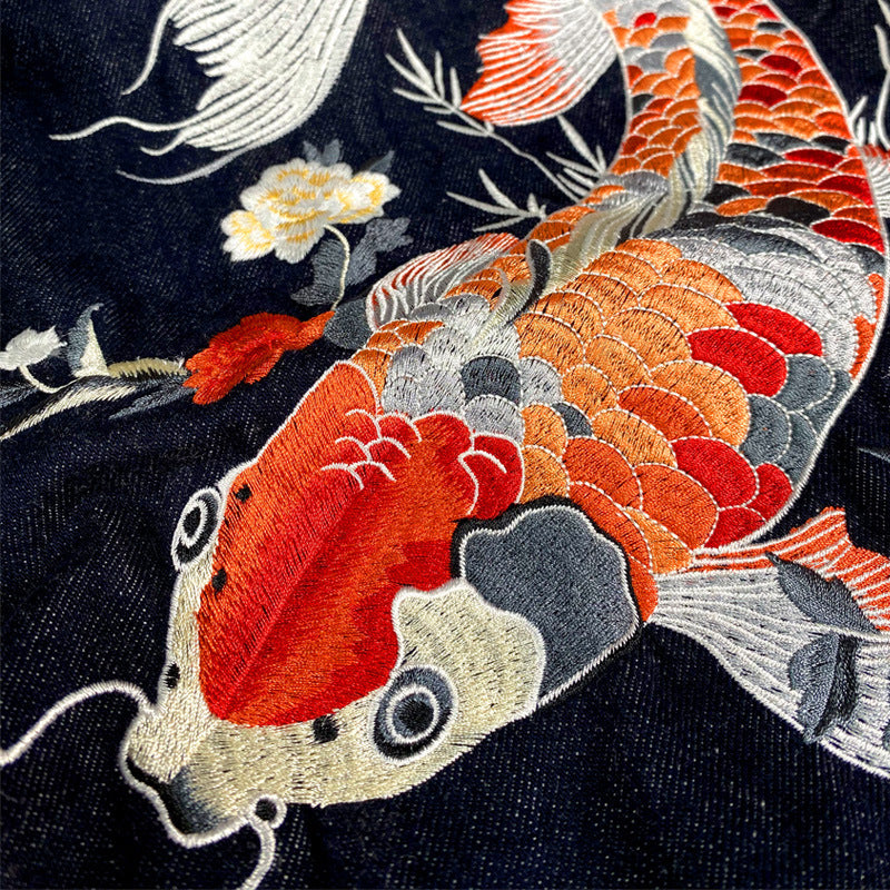 Mens Embroidered Koi Vintage Coat