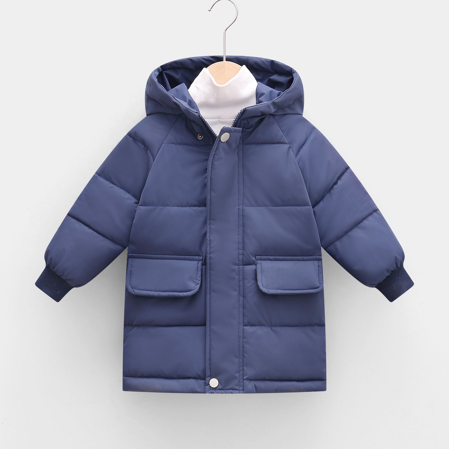 Mid-length Children's Cotton Clothes Hooded Thickened Jacket