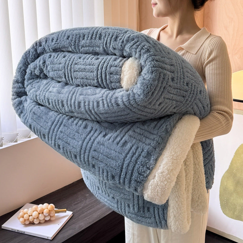 Double-layer Jacquard Lambswool Thickened Warm Blanket