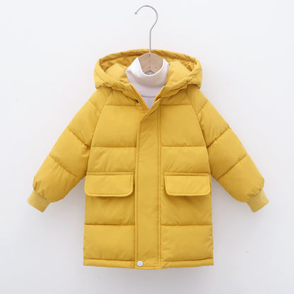 Mid-length Children's Cotton Clothes Hooded Thickened Jacket