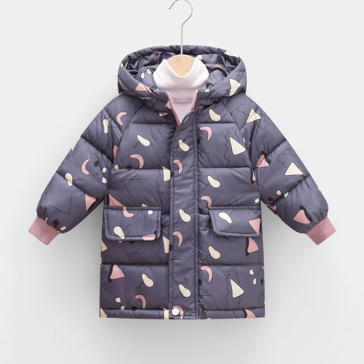 Mid-length Children's Cotton Clothes Hooded Thickened Jacket