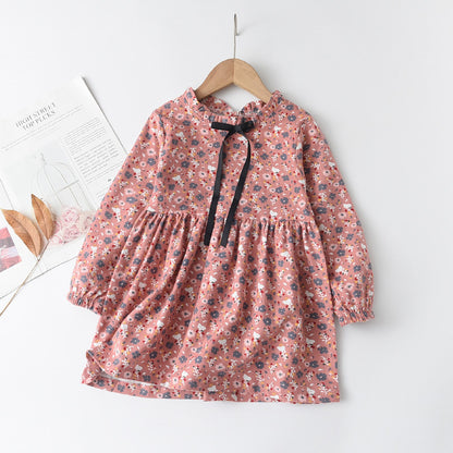 Little Floral Cotton Girls' Ribbon Bowknot Dress Children's Clothing