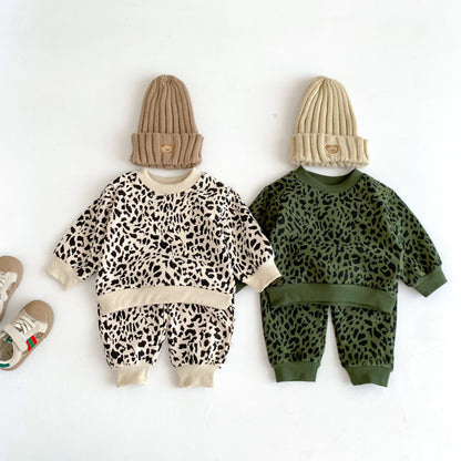 Clothes For Babies Cute Fashionable Leopard Print Sweater Pure Cotton Long Sleeve Suit