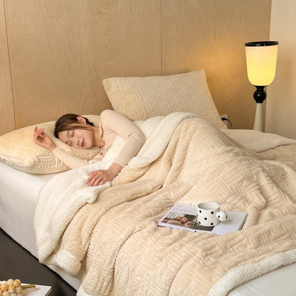 Double-layer Jacquard Lambswool Thickened Warm Blanket