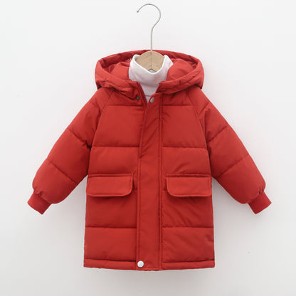 Mid-length Children's Cotton Clothes Hooded Thickened Jacket