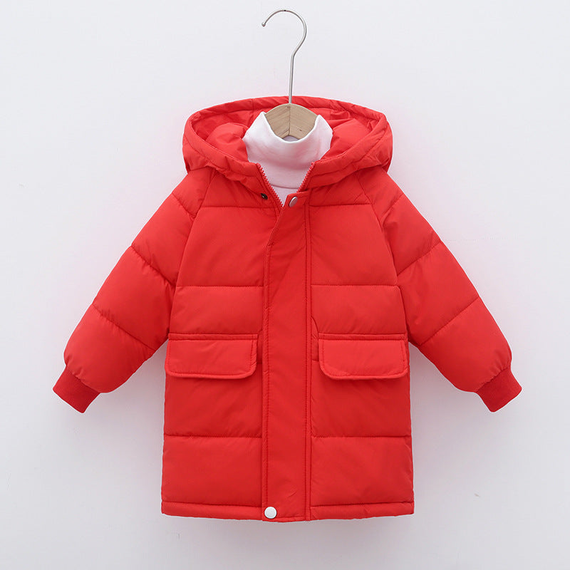 Mid-length Children's Cotton Clothes Hooded Thickened Jacket