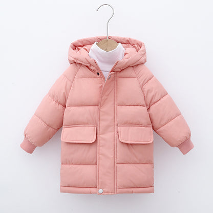 Mid-length Children's Cotton Clothes Hooded Thickened Jacket