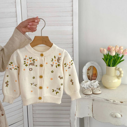 Girls' Baby Flower Embroidered Sweater Coat