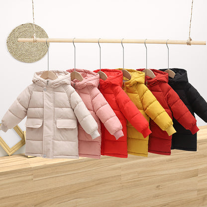 Mid-length Children's Cotton Clothes Hooded Thickened Jacket