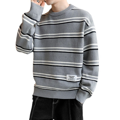 Mens stripe Round Neck Sweater