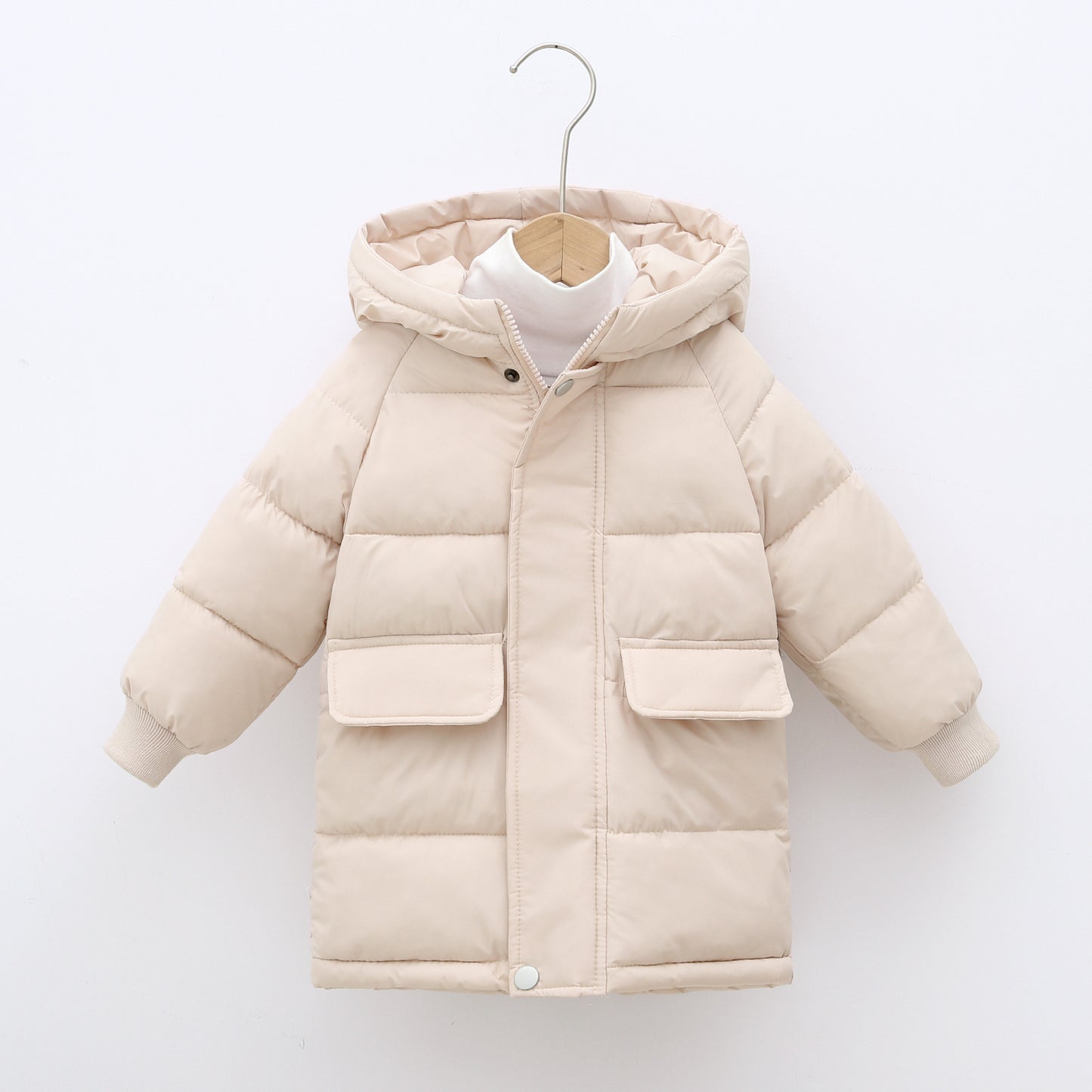 Mid-length Children's Cotton Clothes Hooded Thickened Jacket