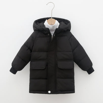 Mid-length Children's Cotton Clothes Hooded Thickened Jacket