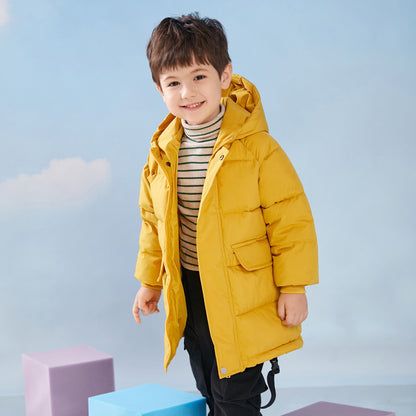 Mid-length Children's Cotton Clothes Hooded Thickened Jacket