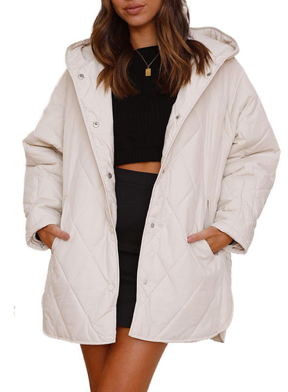 Diamond Quilted Hooded Lightweight Jacket For Women