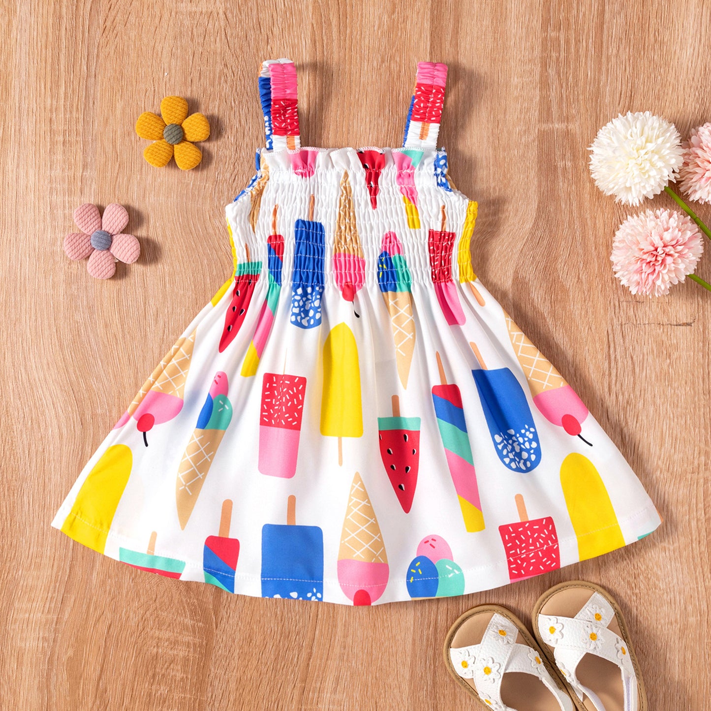 Girls' Ice Cream Printed Suspenders Dress