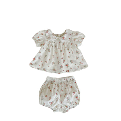 Baby Doll Collar Short Sleeve Floral Top And Bread Pants