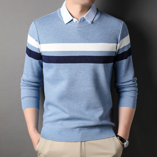 Men's Two Pieces Shirt Collar Striped Sweater