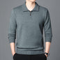 Men's Lapel Pullover Long Sleeve Knitted Sweater-100% Wool