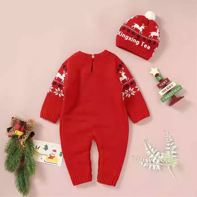 Baby Knitted Jumpsuit Spring And Autumn Elk Cute New Year Romper