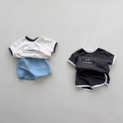 English Letters Men's And Women's Baby Clothes Short-sleeved Shorts Round Neck