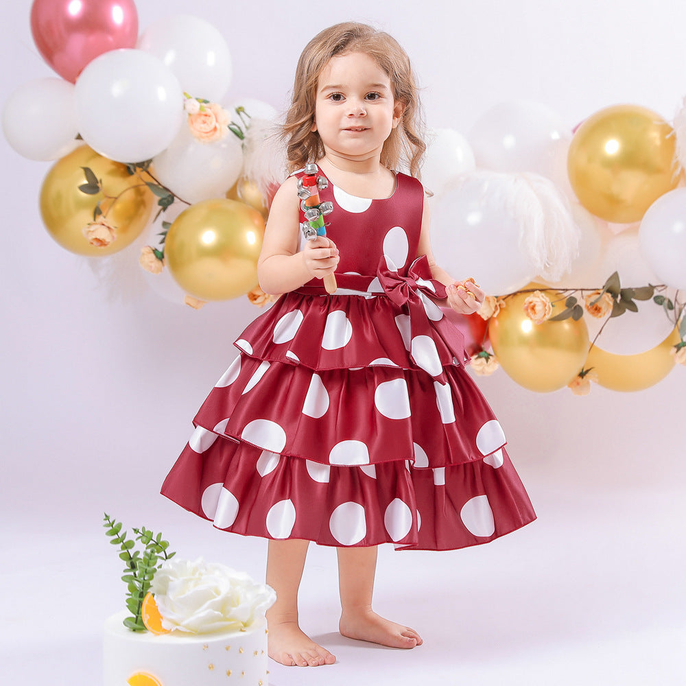 Girls' Casual Polka Dot Printed Dress