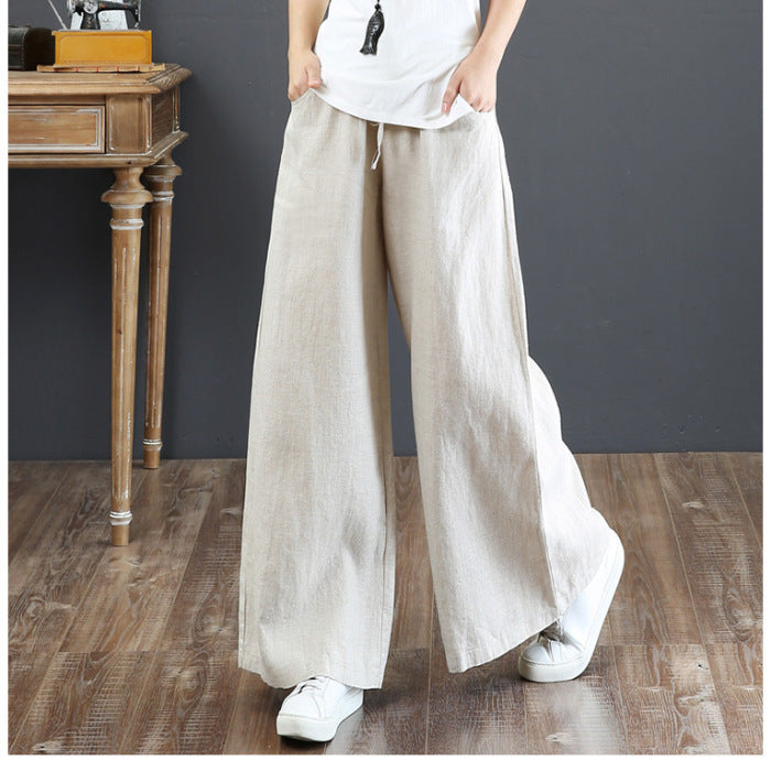 Linen Fabric Women's Wide-leg Pants Casual Yoga