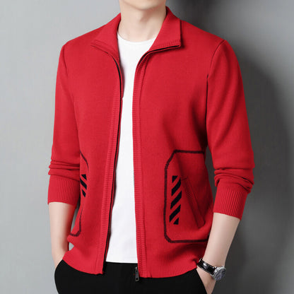 Mens Solid Color Knitted Cardigan