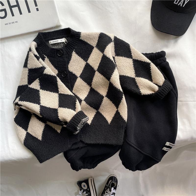 Children's Korean-style Loose Rhombus Sweater