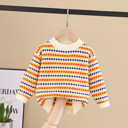 Rainbow Stripes Baby Round Neck Pullover Sweater