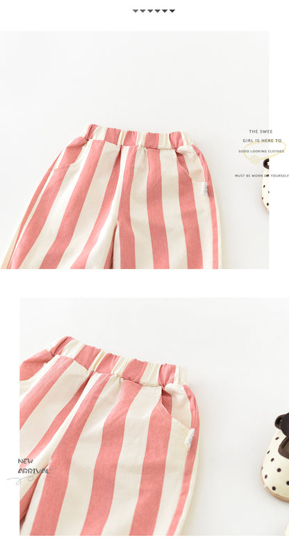 Infant Spring High Waist Color Striped Casual Trousers