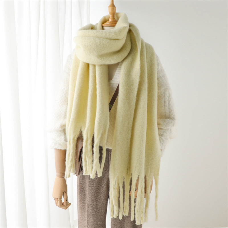 Solid Color Versatile Winter Warm Extended Tassel Scarf