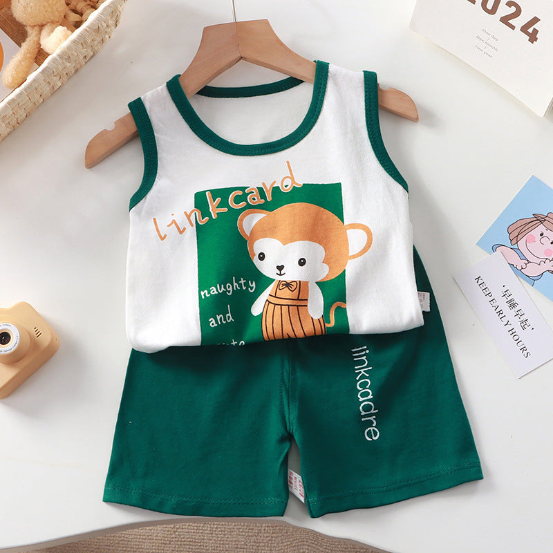 New Vest Suit Cotton Sleeveless Boy Summer Clothing Vest Two-piece Set Wholesale